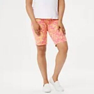 Isaac Mizrahi QVC Coral Yellow Toile 24/7 Bermuda Shorts NWOT 18W
